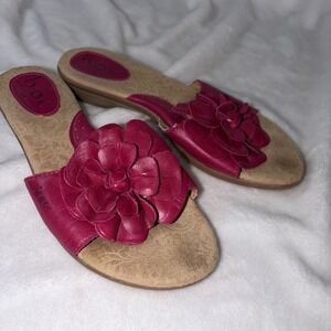 BOC Women's US 8M | EU 39 Pink Leather 3D Flower Slip On Slide Sandals Resort